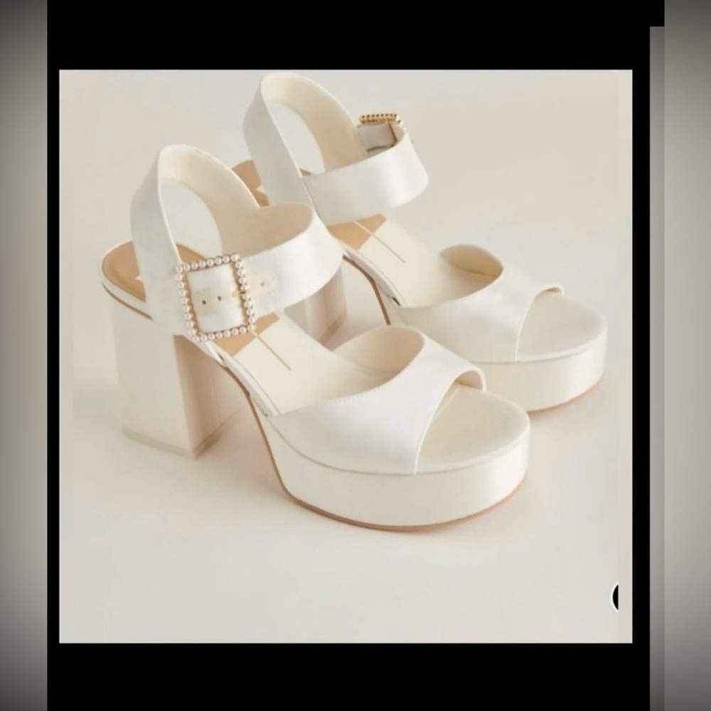 Bridal Dolce Vita White Platform Sandals with Pearl Buckle